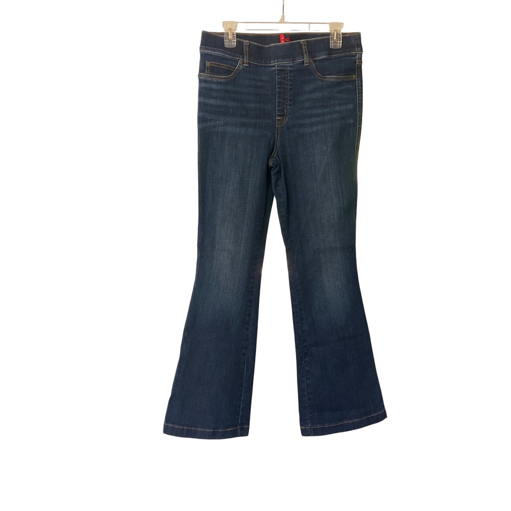 Spanx Women Sz L Clean Indigo Bootcut Trouser Jeans Dark Wash Pull On Denim